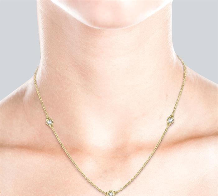 1/3 Ctw Round Cut Diamond Station Necklace in 14K Yellow Gold