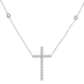 1/2 Ctw Round Cut Diamond Cross Fashion Station Necklace in 10K White Gold