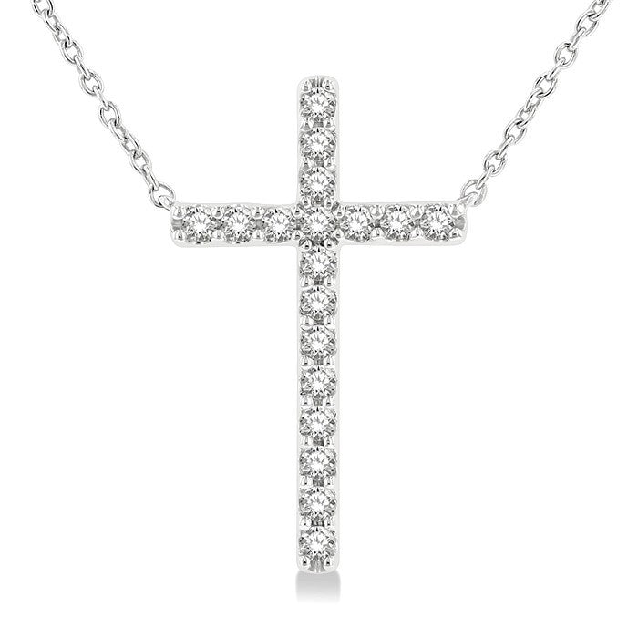 1/2 Ctw Round Cut Diamond Cross Fashion Station Necklace in 10K White Gold