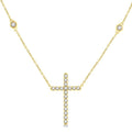 1/2 Ctw Round Cut Diamond Cross Fashion Station Necklace in 10K Yellow Gold