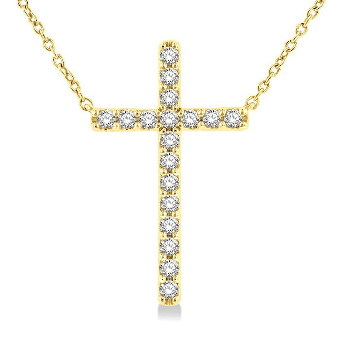 1/2 Ctw Round Cut Diamond Cross Fashion Station Necklace in 10K Yellow Gold