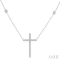1/2 Ctw Round Cut Diamond Cross Fashion Station Necklace in 10K White Gold