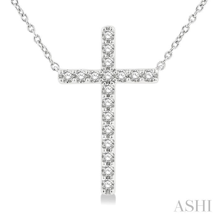 1/2 Ctw Round Cut Diamond Cross Fashion Station Necklace in 10K White Gold