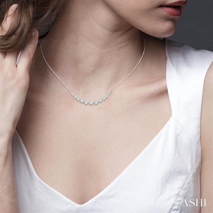1 Ctw Diamond Smile Necklace in 14K White Gold