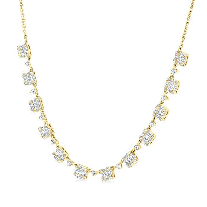 1 1/2 Ctw Fusion Baguette and Round Cut Diamond Halfway Necklace in 14K Yellow Gold