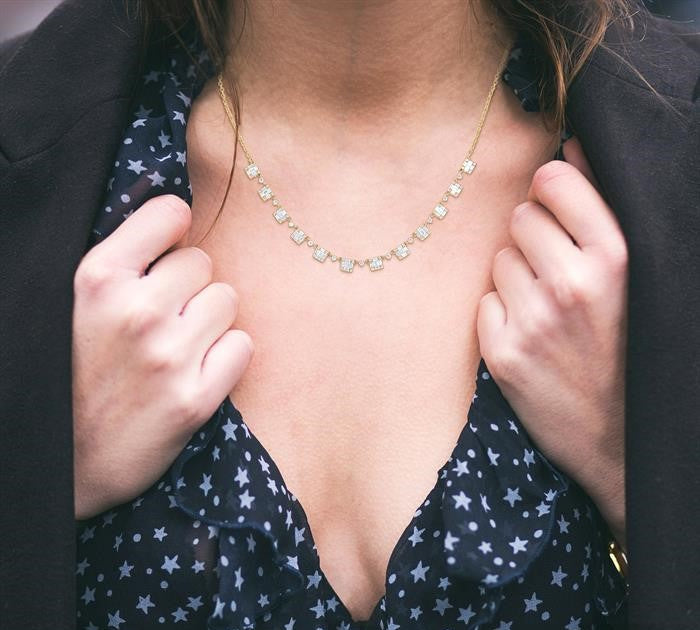 1 1/2 Ctw Fusion Baguette and Round Cut Diamond Halfway Necklace in 14K Yellow Gold