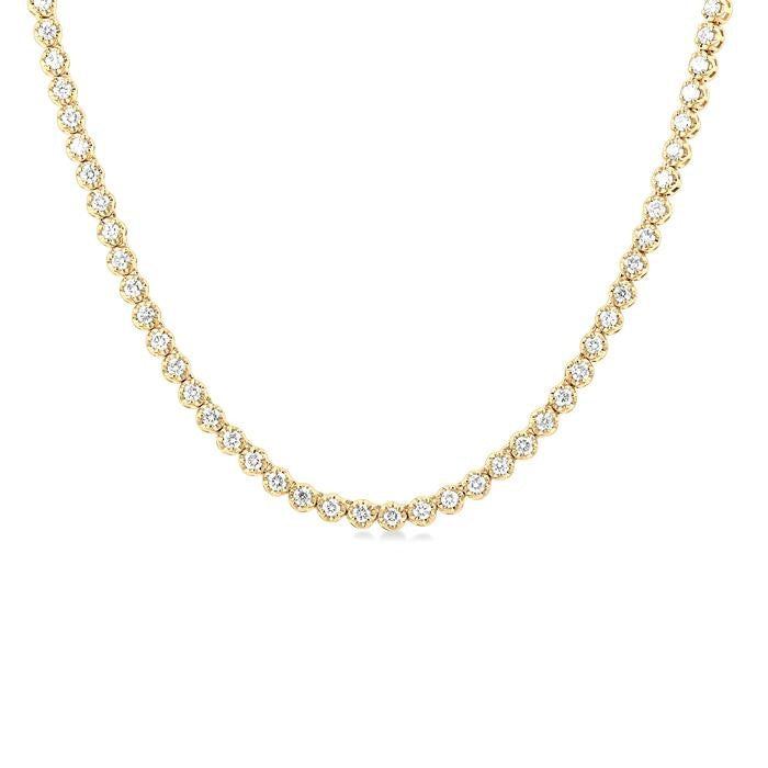 3 Ctw Illusion Round Cut Diamond Eternity Tennis Necklace in 14K Yellow Gold