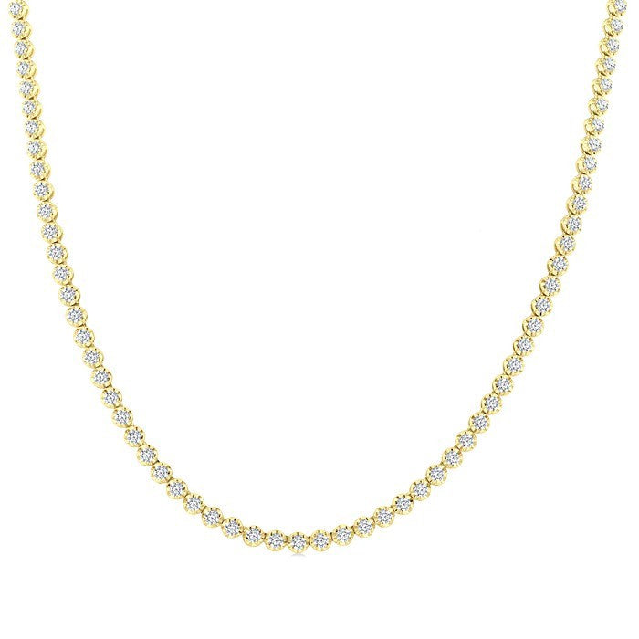 7 Ctw Illusion Round Cut Diamond Eternity Tennis Necklace in 14K Yellow Gold