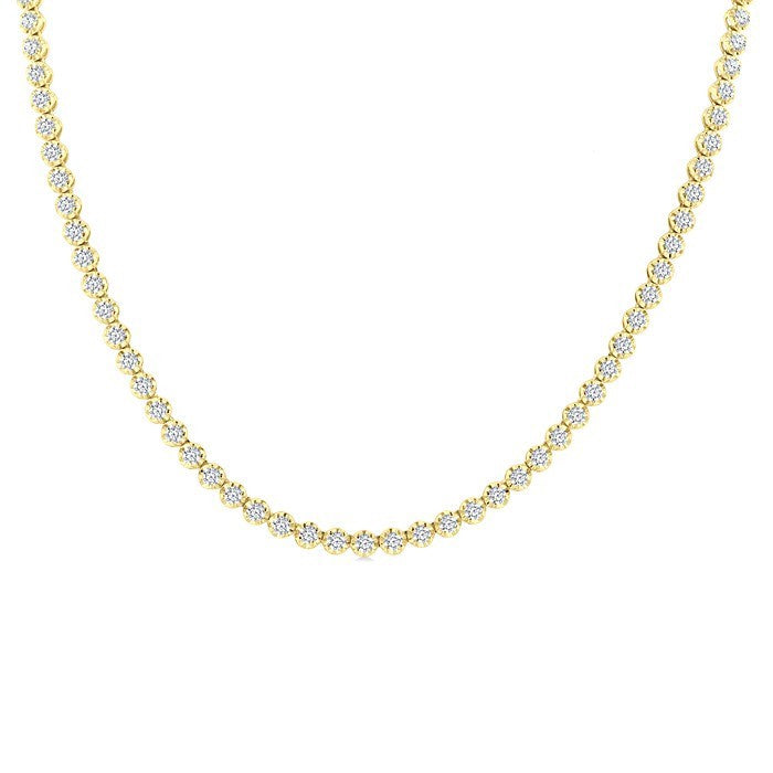 7 Ctw Illusion Round Cut Diamond Eternity Tennis Necklace in 14K Yellow Gold
