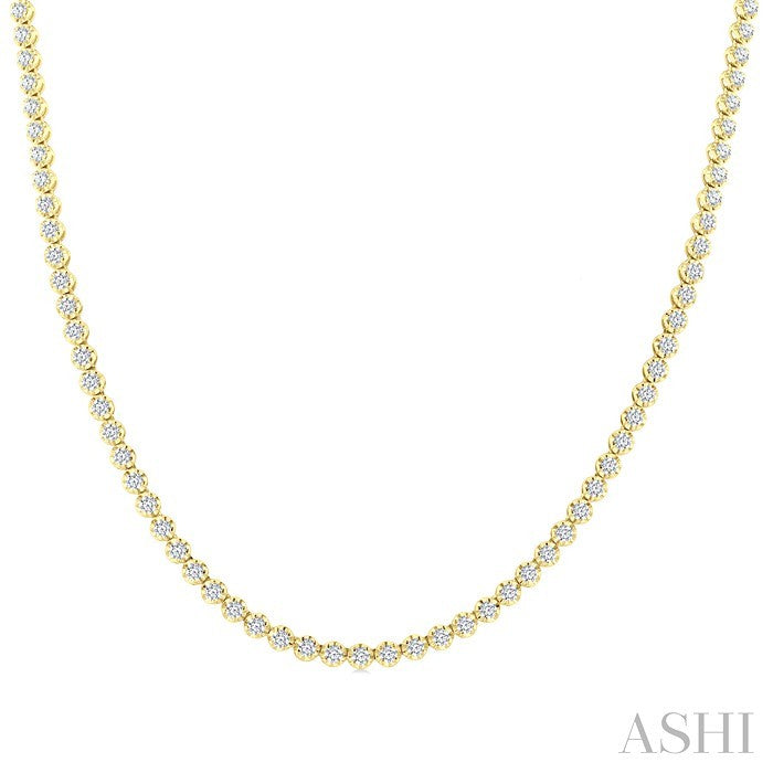 7 Ctw Illusion Round Cut Diamond Eternity Tennis Necklace in 14K Yellow Gold