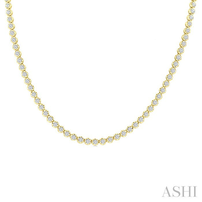 7 Ctw Illusion Round Cut Diamond Eternity Tennis Necklace in 14K Yellow Gold