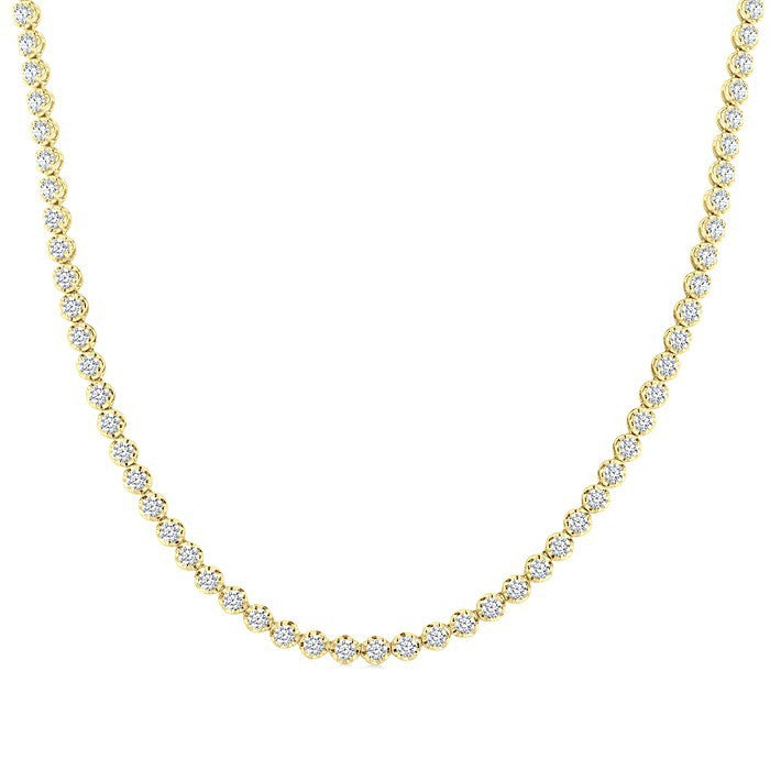 10 Ctw Illusion Round Cut Diamond Eternity Tennis Necklace in 14K Yellow Gold