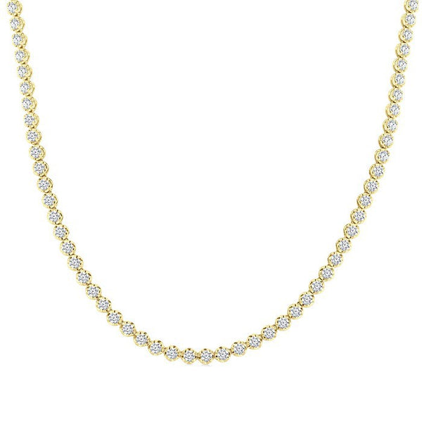 10 Ctw Illusion Round Cut Diamond Eternity Tennis Necklace in 14K Yellow Gold