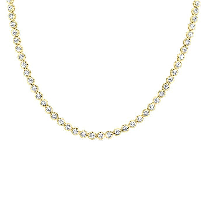 10 Ctw Illusion Round Cut Diamond Eternity Tennis Necklace in 14K Yellow Gold