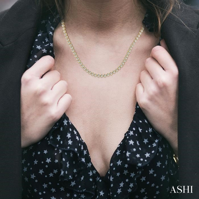 10 Ctw Illusion Round Cut Diamond Eternity Tennis Necklace in 14K Yellow Gold