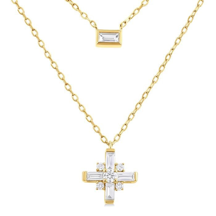 1/3 Ctw Baguette and Round Cut Diamond Layered Necklace in 14K Yellow Gold