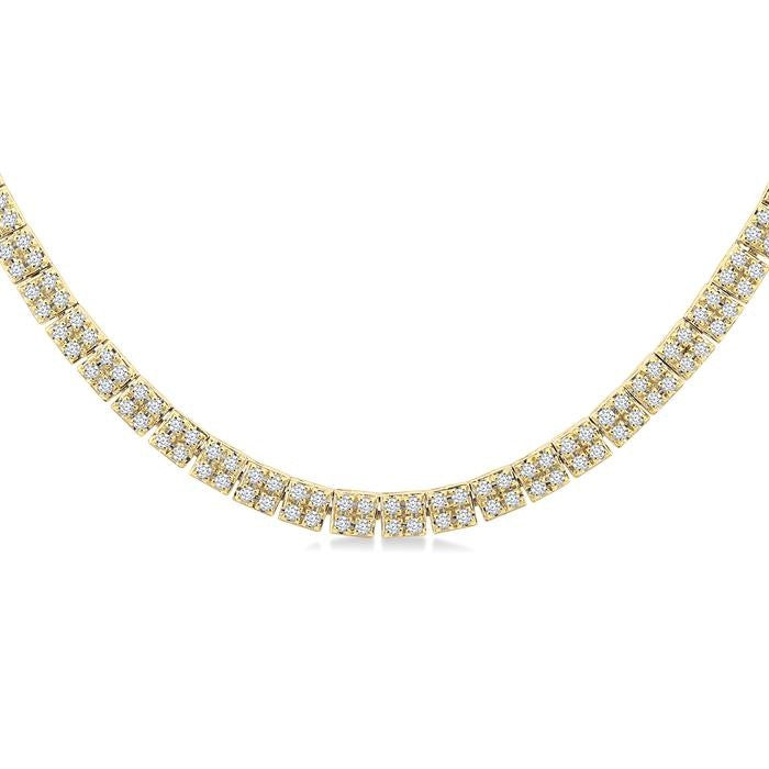 1 Ctw Double Row Round Cut Diamond Necklace in 14K Yellow Gold