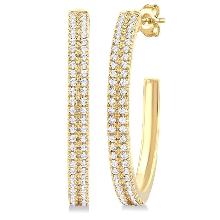 1/3 Ctw Double Row Round Cut Diamond Fashion Half Hoop Earrings in 10K Yellow Gold