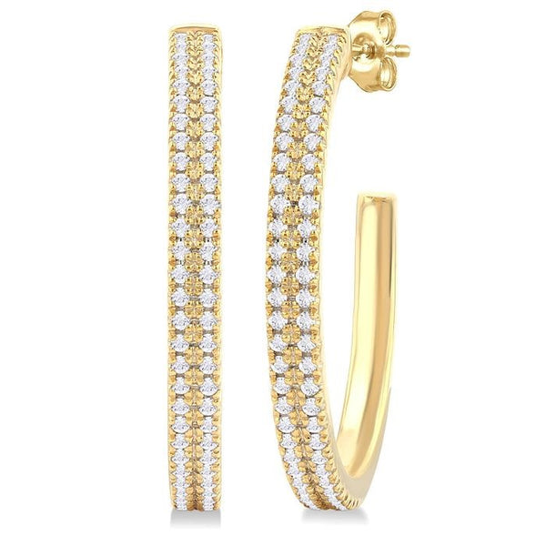 1/3 Ctw Double Row Round Cut Diamond Fashion Half Hoop Earrings in 10K Yellow Gold