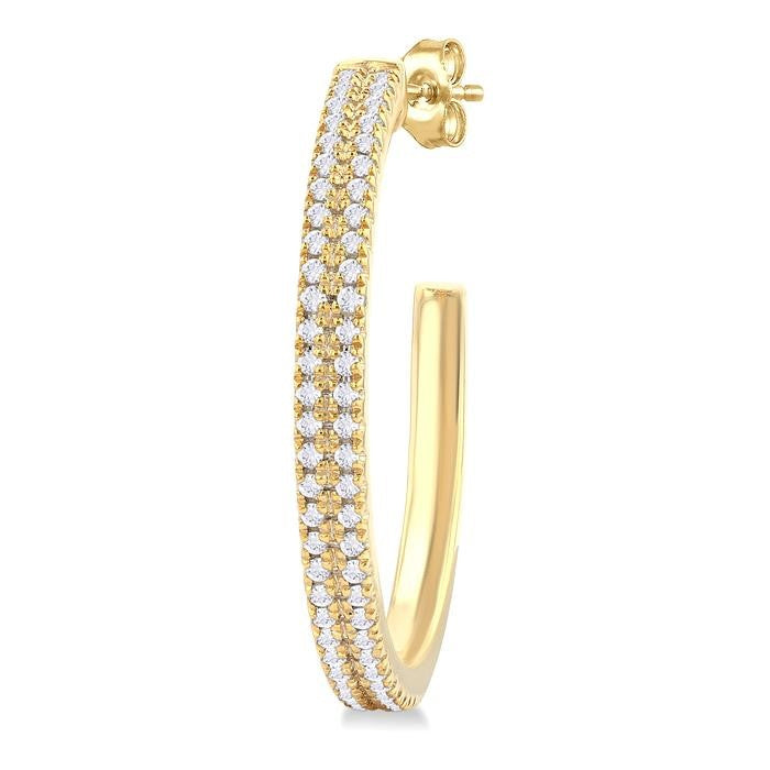 1/3 Ctw Double Row Round Cut Diamond Fashion Half Hoop Earrings in 10K Yellow Gold