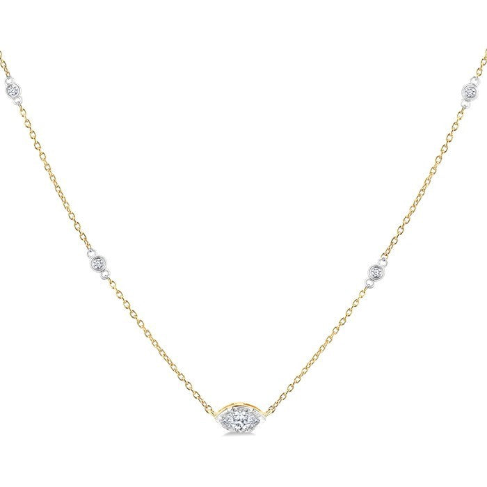 1/4 Ctw Marquise and Bezel Set Round Cut Diamond Station Necklace in 14K Yellow and White Gold