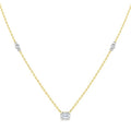 1/4 Ctw Bezel Set Emerald and Round Cut Diamond Station Necklace in 14K Yellow and White Gold
