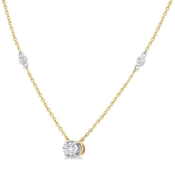 1/4 Ctw Oval and Bezel Set Round Cut Diamond Station Necklace in 14K Yellow and White Gold