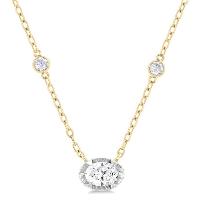 Oval Shape Bezel Set Diamond Station Necklace