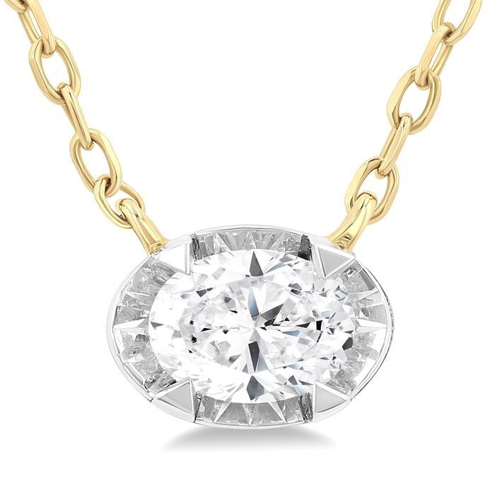 Oval Shape Bezel Set Diamond Station Necklace