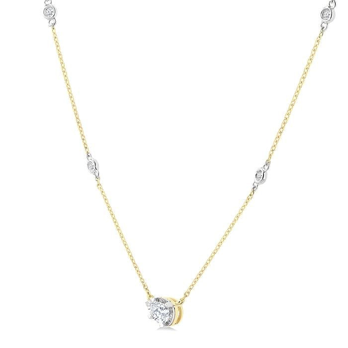 1/4 Ctw Bezel Set Pear and Round Cut Diamond Station Necklace in 14K Yellow and White Gold