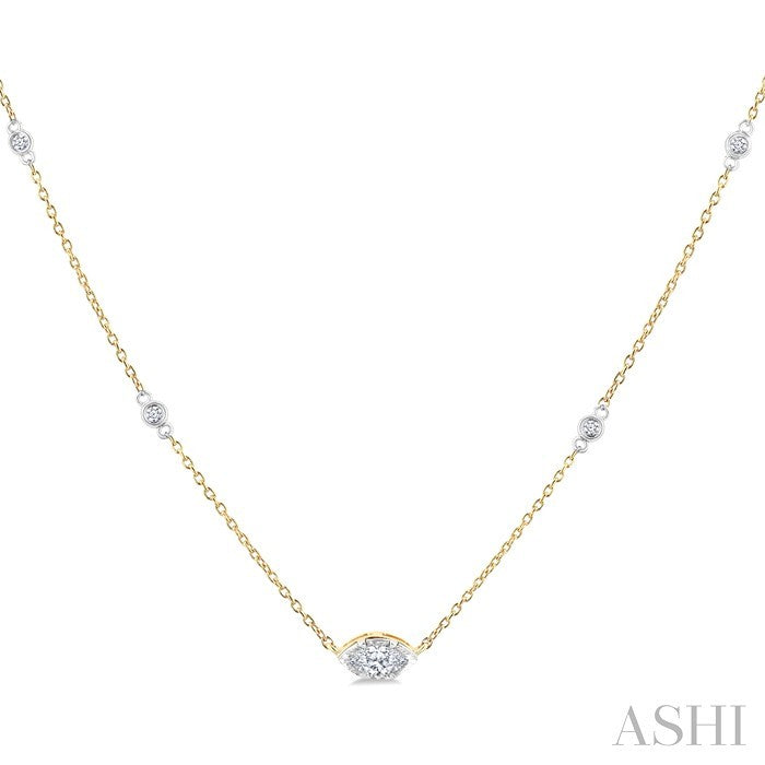 1/4 Ctw Marquise and Bezel Set Round Cut Diamond Station Necklace in 14K Yellow and White Gold