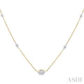 1/4 Ctw Marquise and Bezel Set Round Cut Diamond Station Necklace in 14K Yellow and White Gold