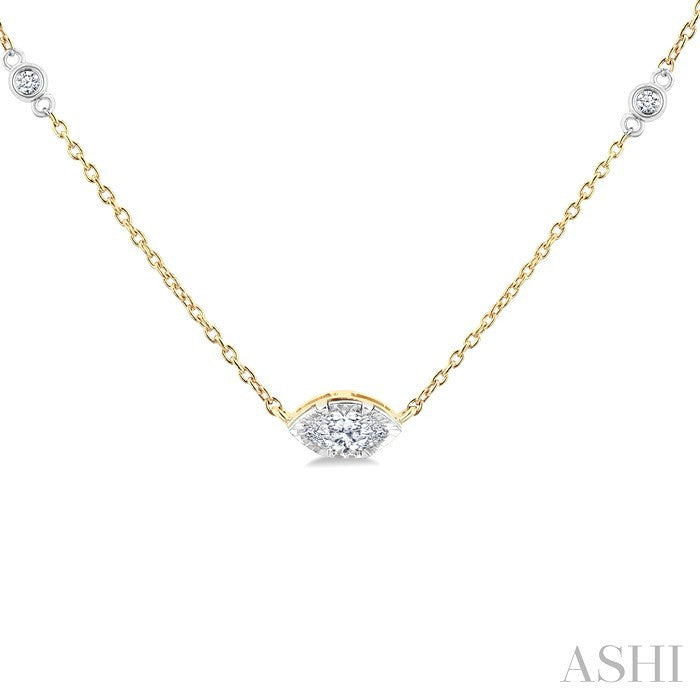 1/4 Ctw Marquise and Bezel Set Round Cut Diamond Station Necklace in 14K Yellow and White Gold