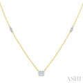 1/4 Ctw Bezel Set Emerald and Round Cut Diamond Station Necklace in 14K Yellow and White Gold