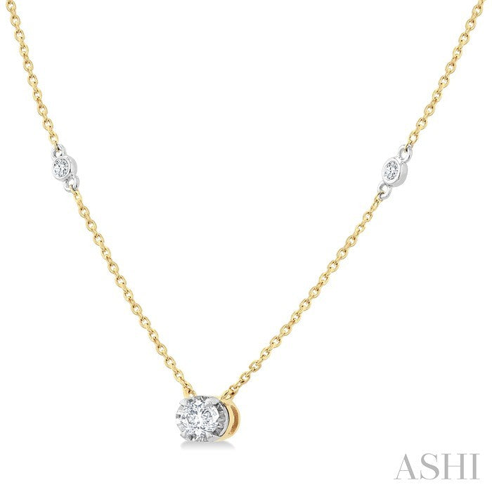 1/4 Ctw Oval and Bezel Set Round Cut Diamond Station Necklace in 14K Yellow and White Gold