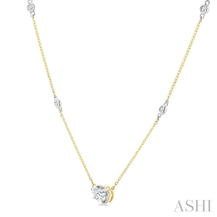 1/4 Ctw Bezel Set Pear and Round Cut Diamond Station Necklace in 14K Yellow and White Gold