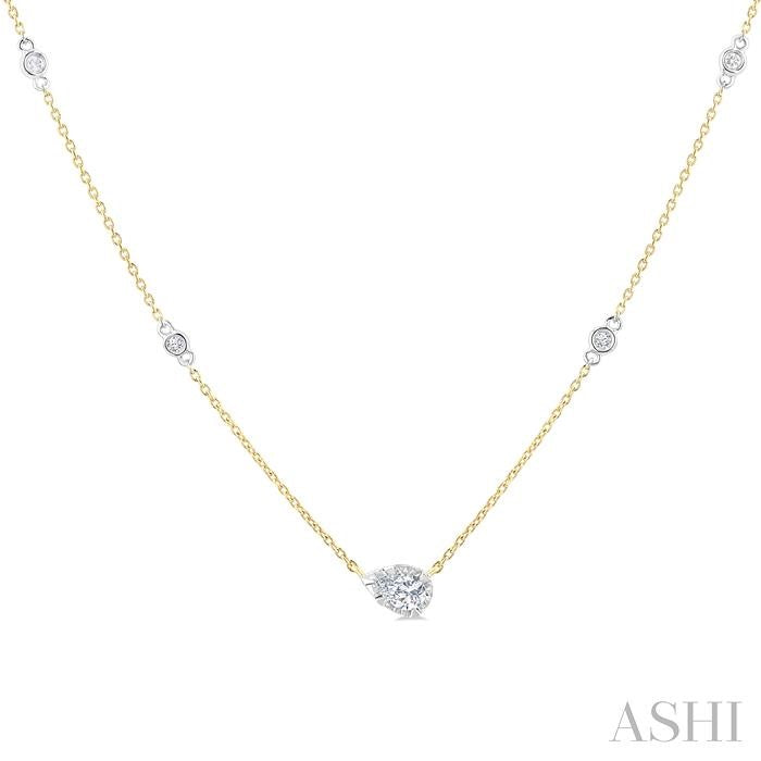 1/4 Ctw Bezel Set Pear and Round Cut Diamond Station Necklace in 14K Yellow and White Gold