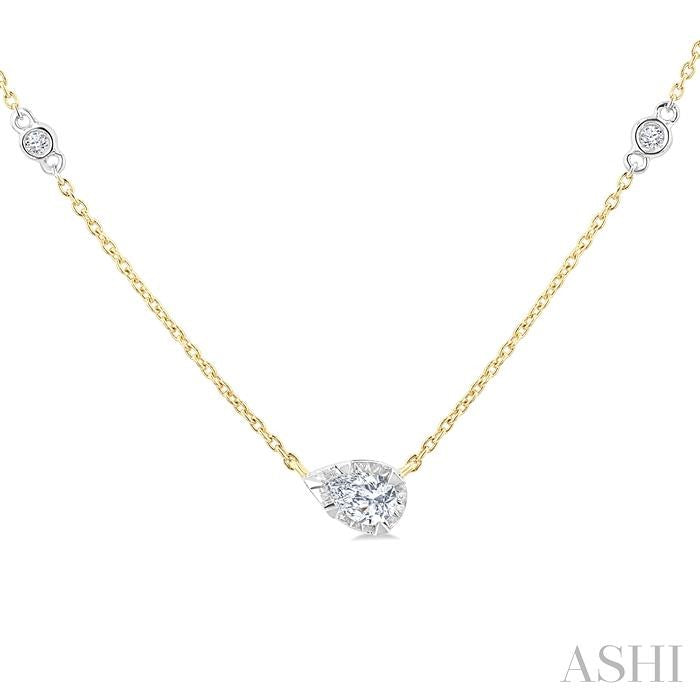 1/4 Ctw Bezel Set Pear and Round Cut Diamond Station Necklace in 14K Yellow and White Gold