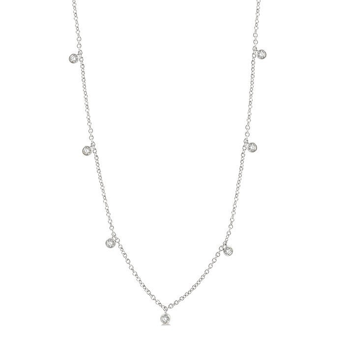 1/4 Ctw Mini Mount Round Cut Diamond Station Necklace in 14K White Gold