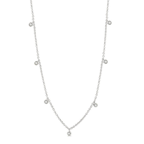 1/4 Ctw Mini Mount Round Cut Diamond Station Necklace in 14K White Gold