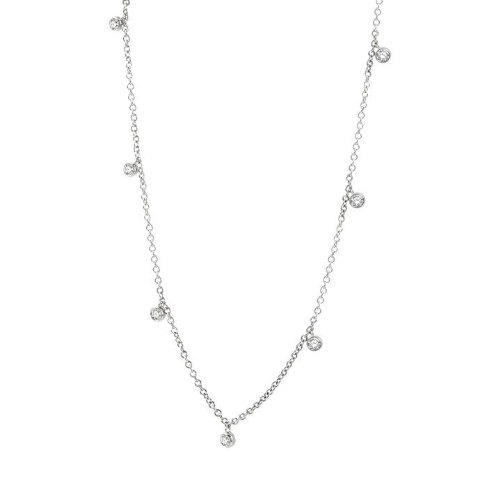 1/4 Ctw Mini Mount Round Cut Diamond Station Necklace in 14K White Gold