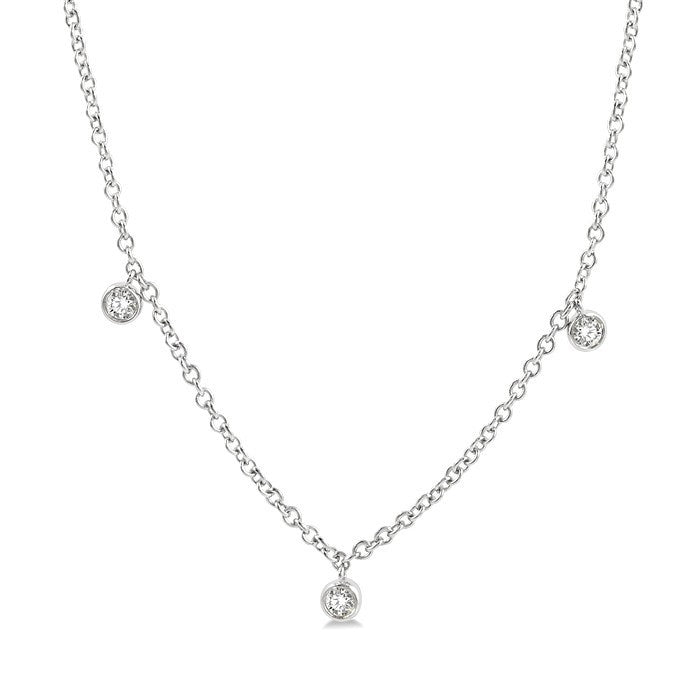 1/4 Ctw Mini Mount Round Cut Diamond Station Necklace in 14K White Gold