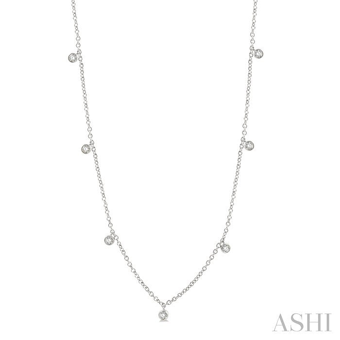 1/4 Ctw Mini Mount Round Cut Diamond Station Necklace in 14K White Gold