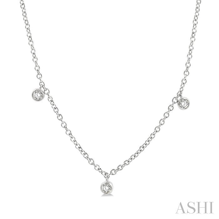 1/4 Ctw Mini Mount Round Cut Diamond Station Necklace in 14K White Gold