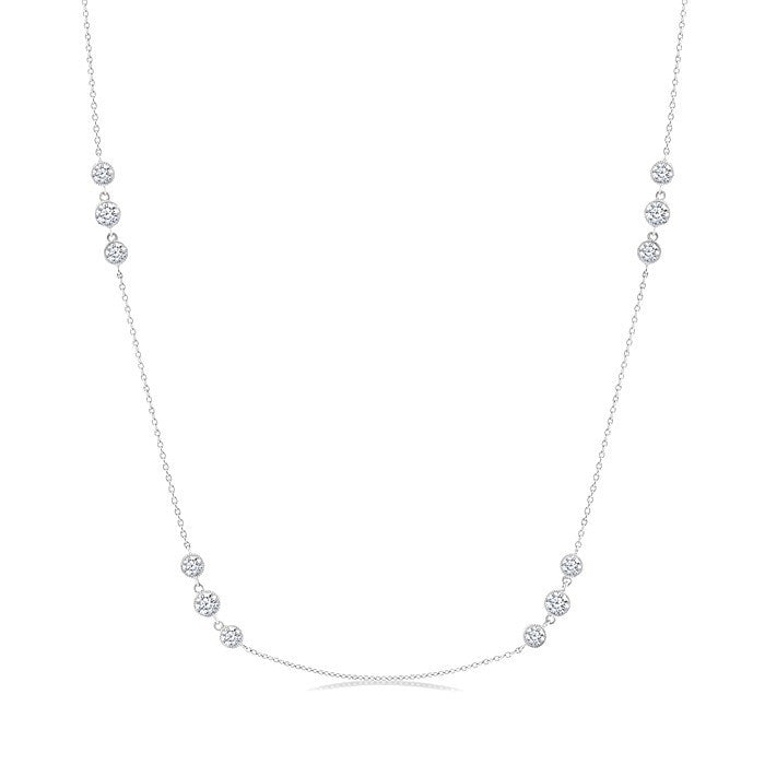 1 1/2 Ctw Three Stone Bezel Set Round Cut Diamond Station Necklace in 14K White Gold