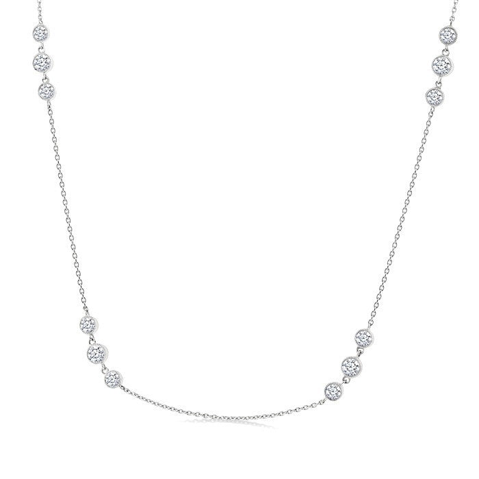 1 1/2 Ctw Three Stone Bezel Set Round Cut Diamond Station Necklace in 14K White Gold