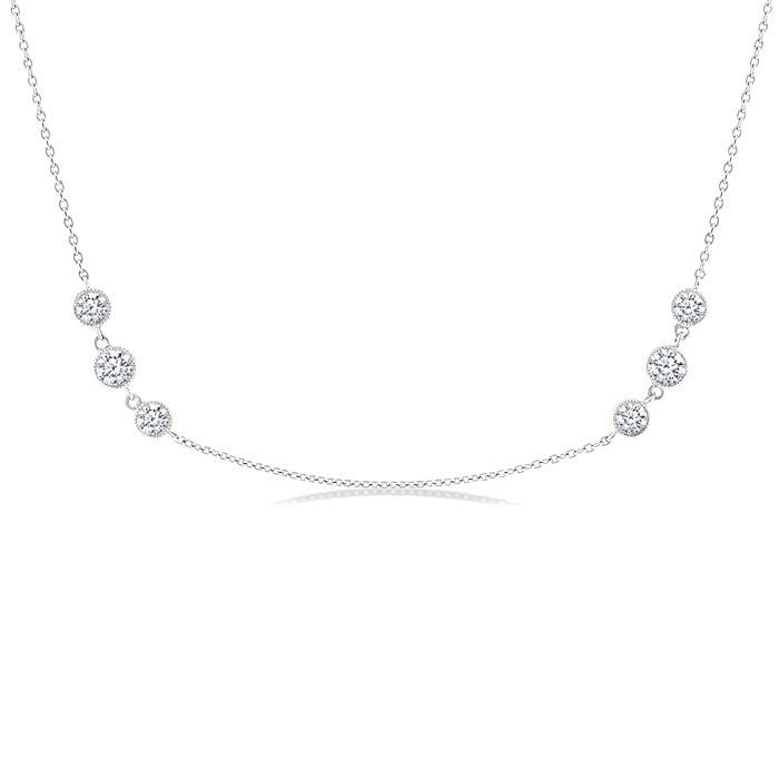 1 1/2 Ctw Three Stone Bezel Set Round Cut Diamond Station Necklace in 14K White Gold