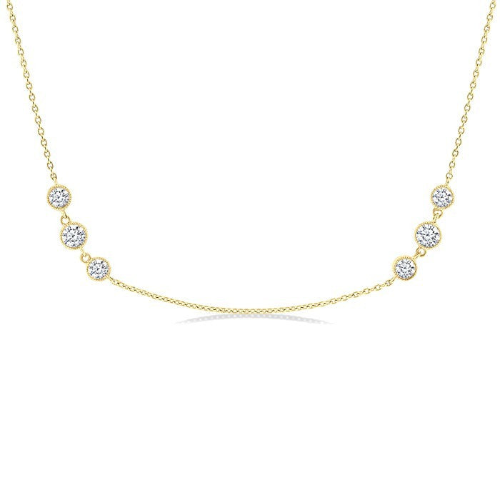 1 1/2 Ctw Three Stone Bezel Set Round Cut Diamond Station Necklace in 14K Yellow Gold