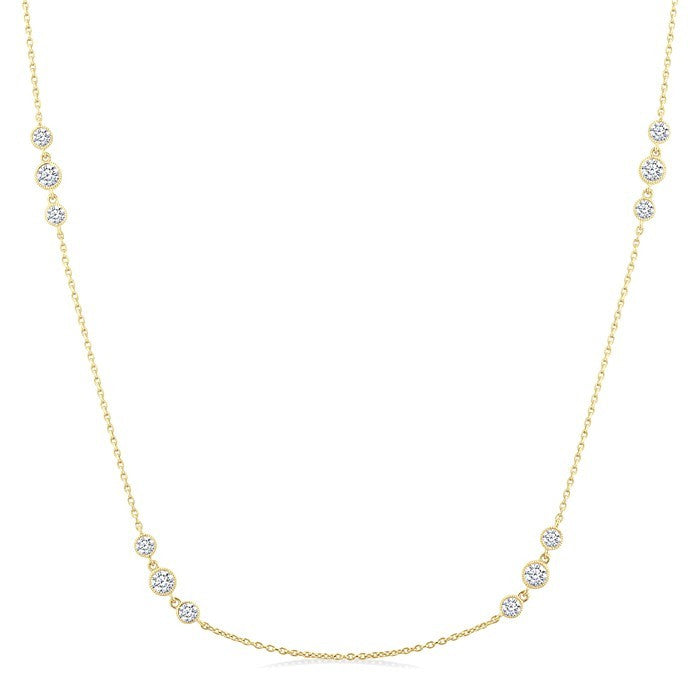 1 Ctw Three Stone Bezel Set Round Cut Diamond Station Necklace in 14K Yellow Gold