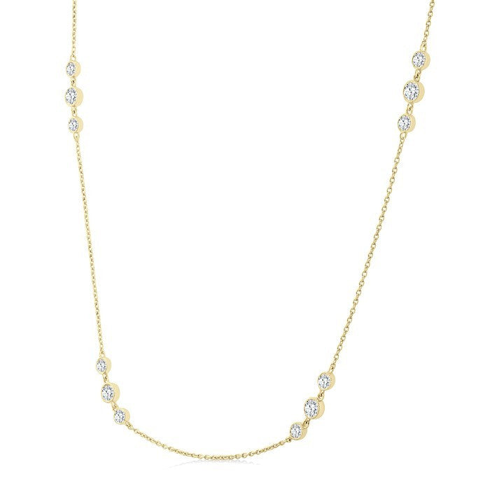 1 Ctw Three Stone Bezel Set Round Cut Diamond Station Necklace in 14K Yellow Gold